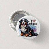 Waterverf Ik hou van mijn berner berghond Ronde Button 3,2 Cm (Voorkant /achterkant)
