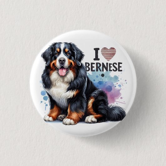 Waterverf Ik hou van mijn berner berghond Ronde Button 3,2 Cm (Voorkant)