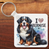 Waterverf Ik hou van mijn berner berghond Sleutelhanger (Voorkant)