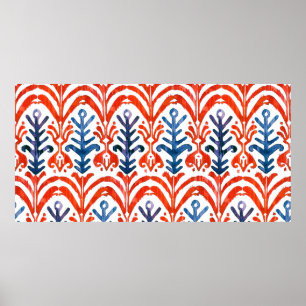 Waterverf Ikat naadloos patroon. Decoratieve flora Poster