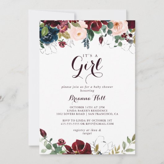 Waterverf Illustrated Het is een meisje Baby showe Kaart (Voorkant)