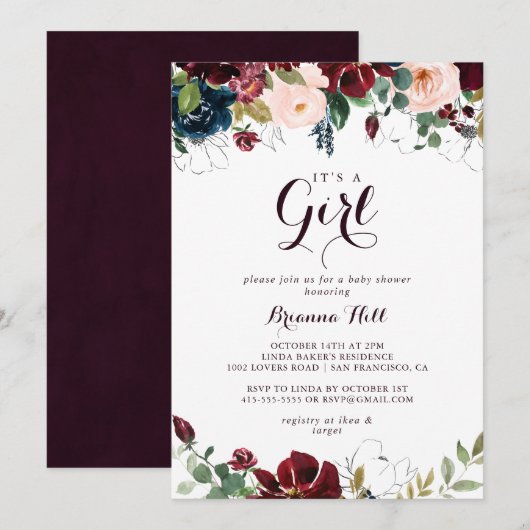 Waterverf Illustrated Het is een meisje Baby showe Kaart (Voorkant / Achterkant)