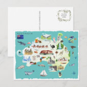 Waterverf Illustrated Map of Australië Briefkaart (Voorkant / Achterkant)