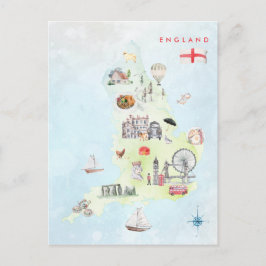 Waterverf Illustrated Map of England Art Briefkaart