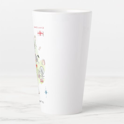 Waterverf Illustrated Map of England | Monogram Latte Mok (Voorkant)