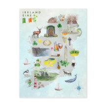 Waterverf Illustrated Map of Ireland Art