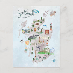 Waterverf Illustrated Map of Scotland Art Briefkaart