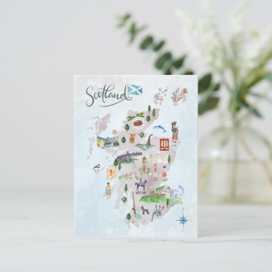 Waterverf Illustrated Map of Scotland Art Briefkaart (Staand voorkant)