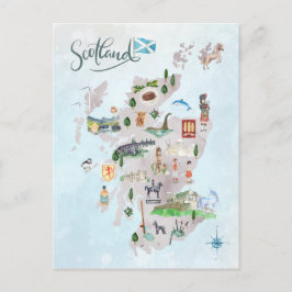 Waterverf Illustrated Map of Scotland Art Briefkaart