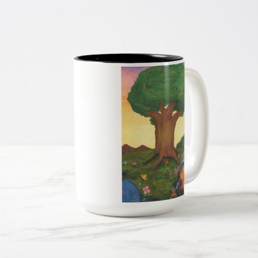 Waterverf Illustratie Boom Leven Fantasy Kunst Lie Tweekleurige Koffiemok (Voorkant rechts)