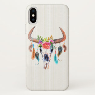 Waterverf Illustratie Bull Skull Beige Tribal iPhone X Hoesje