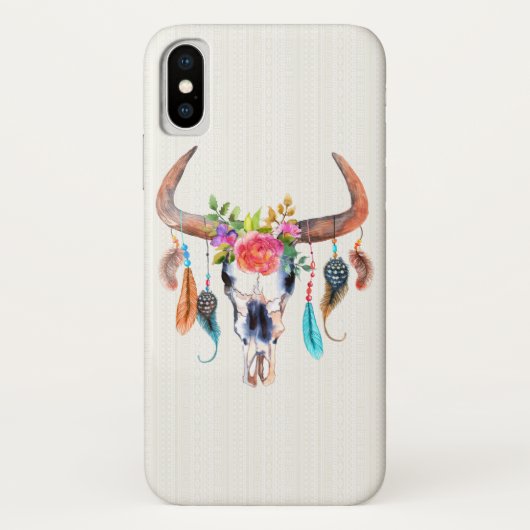 Waterverf Illustratie Bull Skull Beige Tribal Case-Mate iPhone Case (Achterkant)
