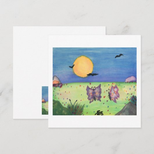 Waterverf illustratie Butterflies Love Couple Kaart (Voorkant / Achterkant)