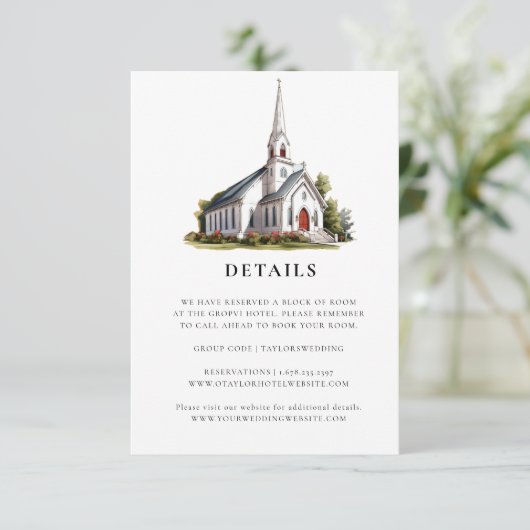 Waterverf Illustratie Locatie Trouwdetails RSVP Kaartje (Staand voorkant)