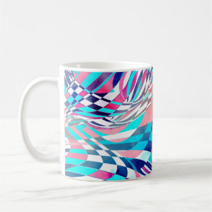 Waterverf illustratie met grafische lineaire golve koffiemok
