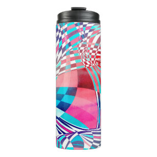 Waterverf illustratie met grafische lineaire golve thermosbeker