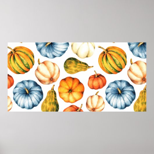 Waterverf illustratie met pompoenen. Naadloze pa Poster (Voorkant)