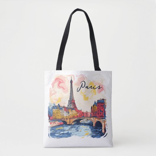 Waterverf Illustratie Paris Eiffeltoren Reizen Tote Bag (Voorkant)