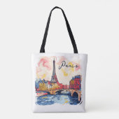 Waterverf Illustratie Paris Eiffeltoren Reizen Tote Bag (Achterkant)