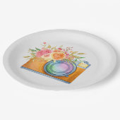 waterverf+illustratie, sinaasappel+camera, floral+ papieren bordje (Gekanteld)