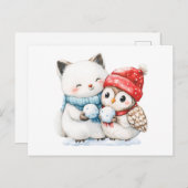 Waterverf Illustratie van Arctic Fox en Uil met Briefkaart (Voorkant / Achterkant)