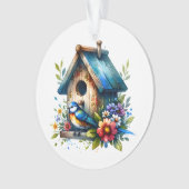 Waterverf illustratie van Birdhouse Christmas Ornament (voorkant)