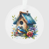 Waterverf illustratie van Birdhouse Christmas Ornament (voorkant)