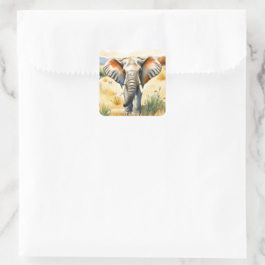 Waterverf illustratie van een olifant vierkante sticker (Tas)