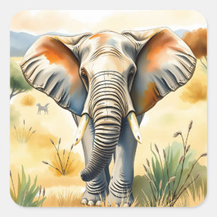 Waterverf illustratie van een olifant vierkante sticker