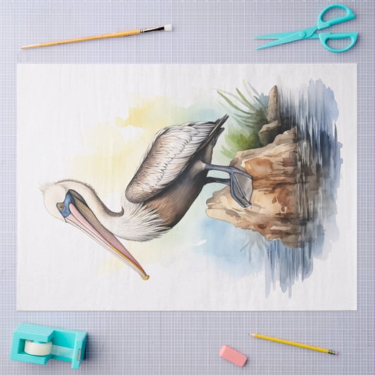 Waterverf Illustratie van een Pelican Decoupage Tissuepapier (Craft)