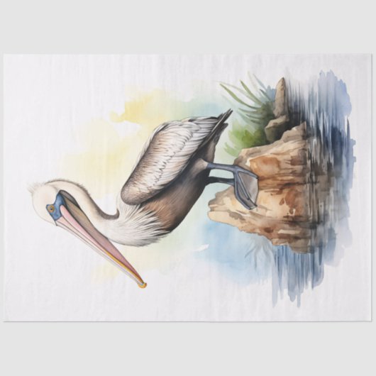 Waterverf Illustratie van een Pelican Decoupage Tissuepapier (Voorkant)