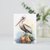 Waterverf illustratie van een pelikaan briefkaart (Staand voorkant)