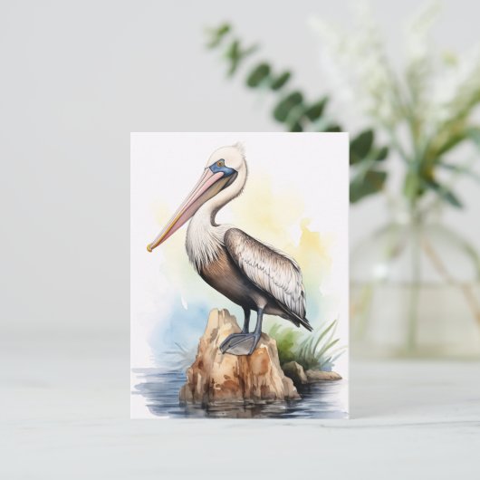 Waterverf illustratie van een pelikaan briefkaart (Staand voorkant)
