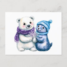 Waterverf Illustratie van een Polar Beer en Zegel