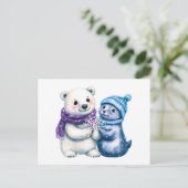 Waterverf Illustratie van een Polar Beer en Zegel Briefkaart (Staand voorkant)