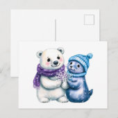 Waterverf Illustratie van een Polar Beer en Zegel Briefkaart (Voorkant / Achterkant)