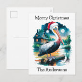 Waterverf illustratie van een Santa Pelican Feestdagenkaart (Voorkant / Achterkant)