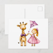 Waterverf Illustratie van Giraffe en Meisje Vliege Briefkaart (Voorkant / Achterkant)
