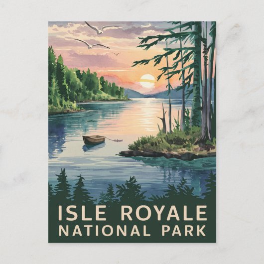 Waterverf Illustratie van Isle Royale Feestdagenkaart (Voorkant)