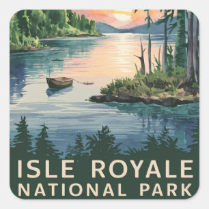 Waterverf Illustratie van Isle Royale Vierkante Sticker