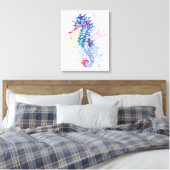 Waterverf illustratie van kleurrijk Seahorse Canvas Afdruk (Insitu (Slaapkamer))