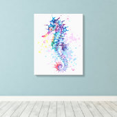 Waterverf illustratie van kleurrijk Seahorse Canvas Afdruk (Insitu (Houten vloer))