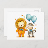 Waterverf Illustratie van Leeuw en Zebra met Bal Briefkaart (Voorkant / Achterkant)