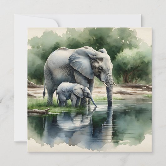 Waterverf illustratie van mama en Baby olifant (Voorkant)
