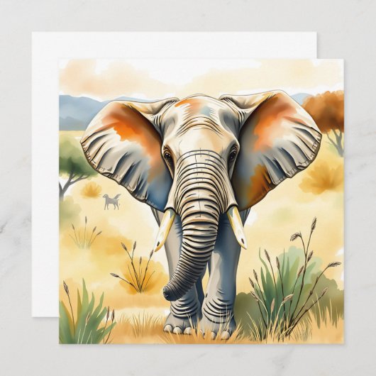 Waterverf illustratie van mama en Baby olifant (Voorkant / Achterkant)