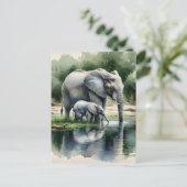 Waterverf illustratie van mama en Baby olifant Briefkaart (Staand voorkant)