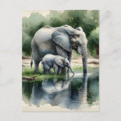 Waterverf illustratie van mama en Baby olifant Briefkaart (Voorkant)