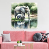 Waterverf illustratie van mama en Baby olifant Canvas Afdruk (Insitu (Woonkamer))