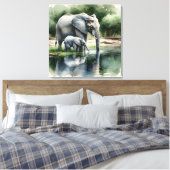 Waterverf illustratie van mama en Baby olifant Canvas Afdruk (Insitu (Slaapkamer))