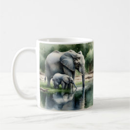 Waterverf illustratie van mama en Baby olifant Koffiemok